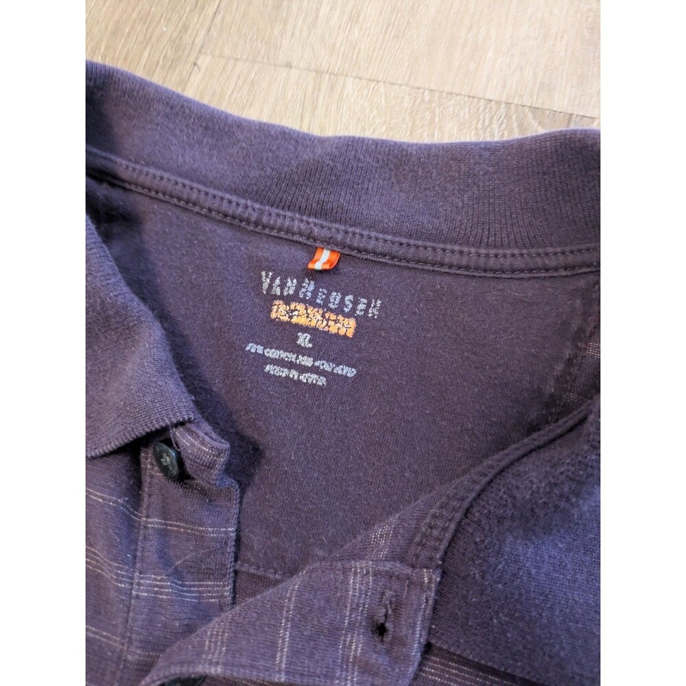 Van Heusen Mens XL Purple Striped Short Sleeve Polo Shirt side vents - Picture 6 of 6